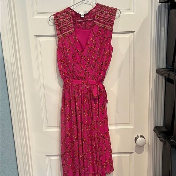 Diane Von Furstenberg silk Fuchsia wrap Floral Midi Dress size 8 - Picture 2 of 7
